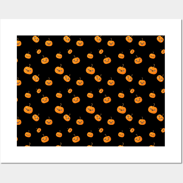 Kawaii Halloween Pumpkin Emojis Pattern Wall Art by Krishnansh W.